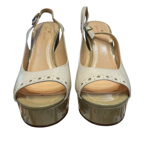 Kate Spade Green Cream Leather Slingback Peep Toe Platform Heels Size 9 AS IS - Picture 3 of 8